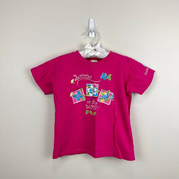 Vintage OshKosh B'gosh Tropical Butterfly Pink Tee Shirt 6 USA
